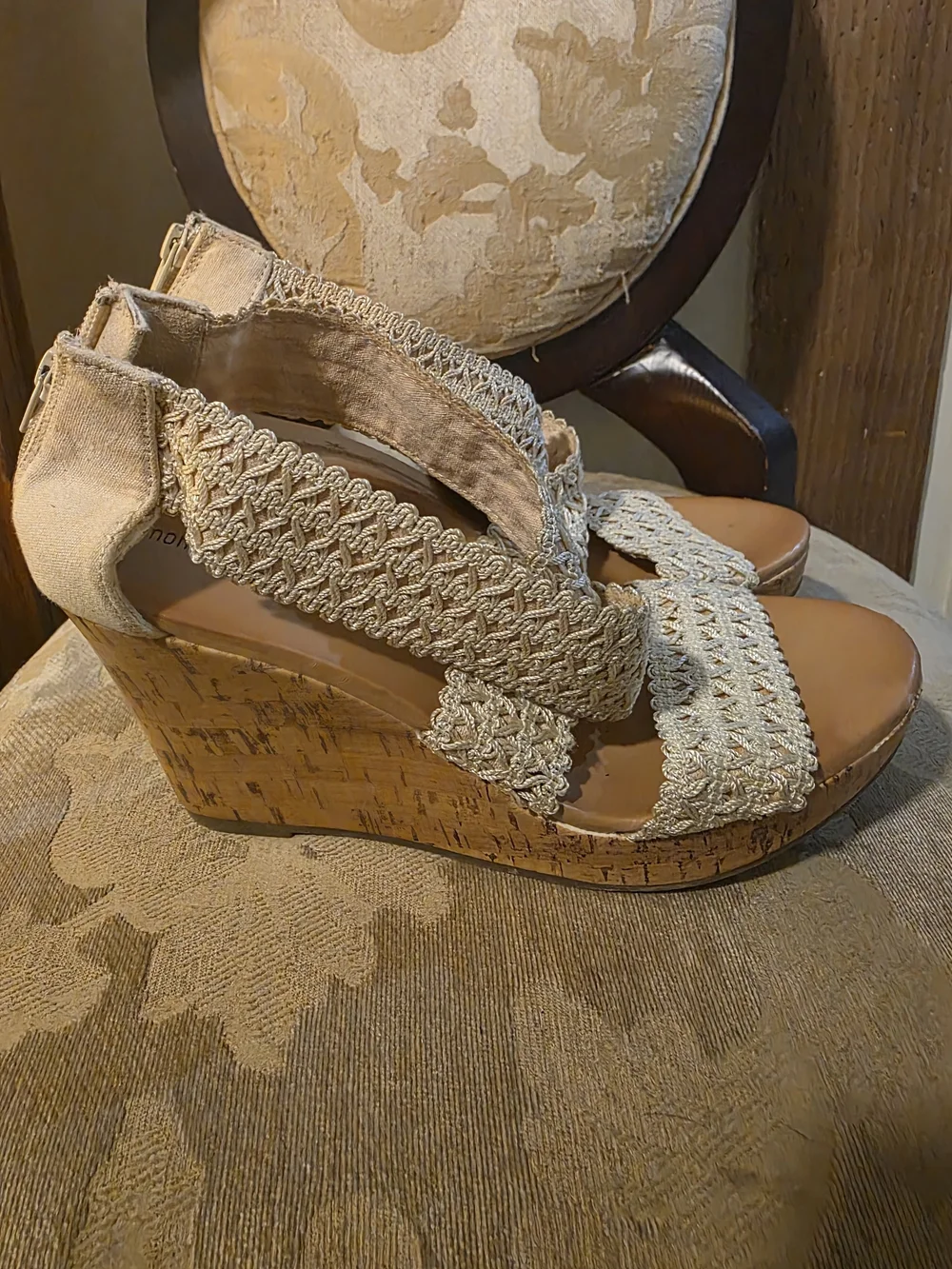Montego Bay Club Cream Woven Espadrille Wedge Sandals